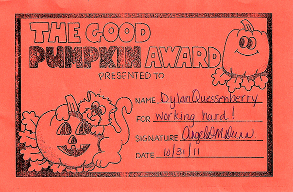 Dylan awarded the prestigious "Good Pumpkin Award" | Starkey Elementary